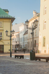 Poland, Kraków, Mały Rynek Square, Stolarska Street, sunlit, Morning
