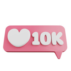 3d rendering heart with number 10k,chart speech bubble.