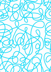 A hand-drawn drawing with blue lines on a white background.Doodle and abstract design on seamless background.