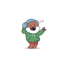 Cute dog teeneger listening music vector cartoon funny animal character isolated on a white background.
