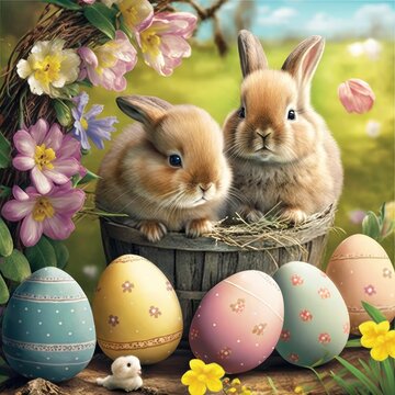 cute easter bunny with eggs