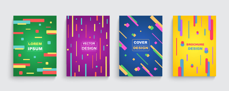 Geometric pattern background set, graphic trendy gradients. Trend music cover or dynamic poster, certificate background. Bright colors minimalist abstract design. Vector minimal flyer