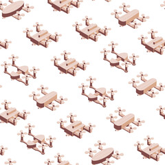 Drones vector seamless pattern on white background.