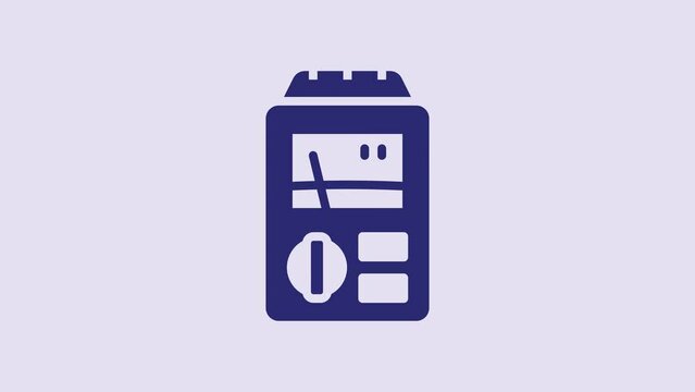 Blue Dosimeter for measuring radiation icon isolated on purple background. Gamma radiation personal dosimeter. 4K Video motion graphic animation