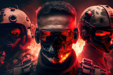 Cyberpunk special forces in helmets and gas masks. Generative AI