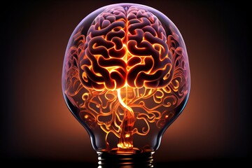 Brain in light bulb as an idea of insight. Generative AI