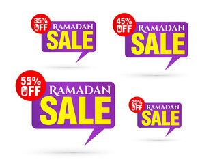 Ramadan sale red bubble tag set 25%, 35%, 45%, 55% off discount