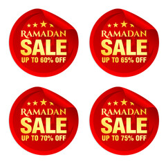 Ramadan sale red stickers set 60%, 65%, 70%, 75% off discount