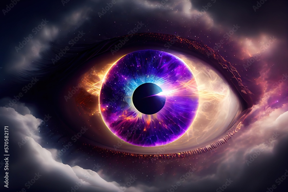 Wall mural eye of universe made of stars, clouds and galaxies. generative ai