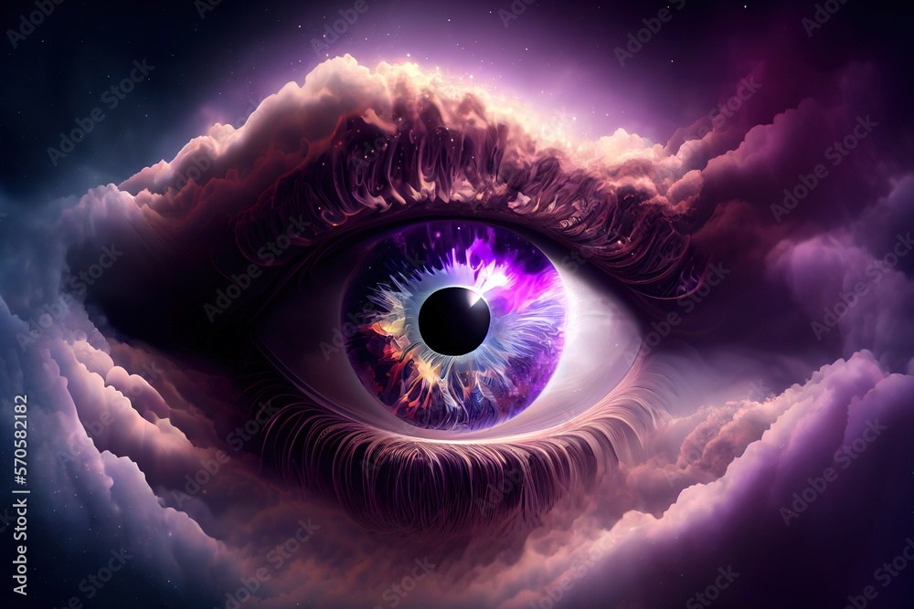 Wall mural eye of universe made of stars, clouds and galaxies. generative ai