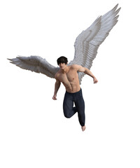 Sexy shirtless fantasy male angel in a fight pose, Book cover design image.3d rendering - 570582185
