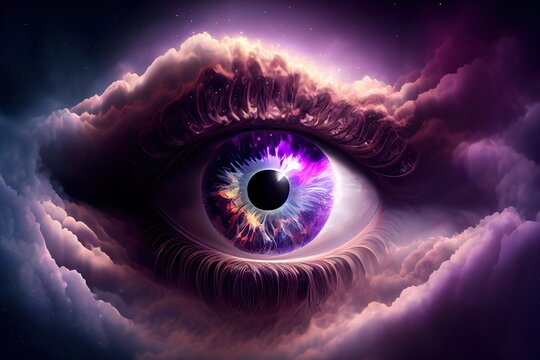 Eye of universe made of stars, clouds and galaxies. Generative AI
