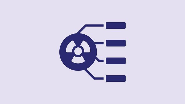 Blue Radioactive icon isolated on purple background. Radioactive toxic symbol. Radiation hazard sign. 4K Video motion graphic animation