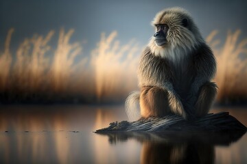 Monkey Stock Photo, Wildlife Photography Generative Ai