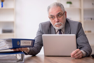 Old male employee working in the office