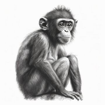 Hand-drawn black and white sketch monkey. Generative AI