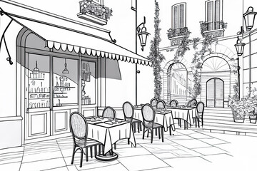 Italy. Street in Roma - sketch illustration for coloring book.