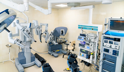 Modern empty operating ward. Surgical professional twchnologies.