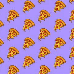 Seamless pizza pattern. Hand drawn pizza illustrations. Vector illustration.