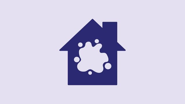 Blue Painting the house icon isolated on purple background. 4K Video motion graphic animation