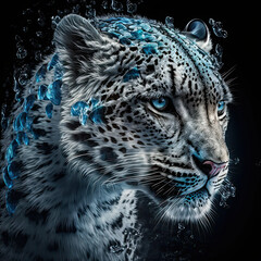 Ice Leopard Portrait, Comic Style, Generative AI