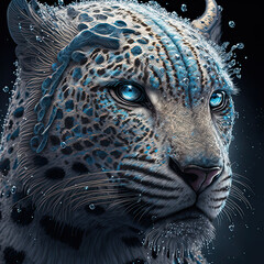 Ice Leopard Portrait, Comic Style, Generative AI