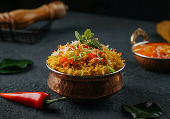indian meat biryani, Spicy mutton biryani food photography