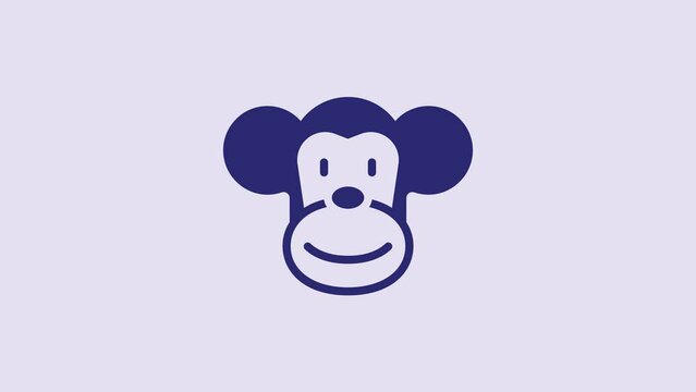 Blue Monkey icon isolated on purple background. Animal symbol. 4K Video motion graphic animation