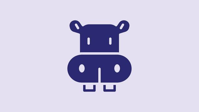 Blue Hippo or Hippopotamus icon isolated on purple background. Animal symbol. 4K Video motion graphic animation