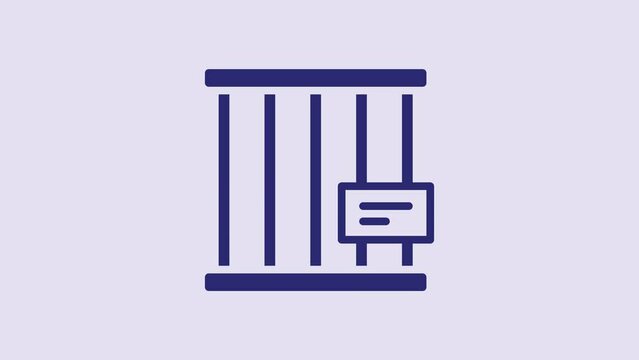 Blue Animal cage icon isolated on purple background. 4K Video motion graphic animation