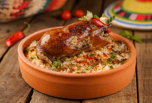 Arabic Cuisine; Egyptian traditional stuffed pigeon or "Hamam Mahshi" dish.