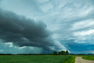 Severe thunderstorm clouds, landscape with storm clouds