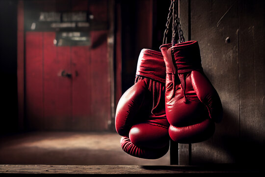 H&auml;ngende Boxhandschuhe in einen alten Boxstudio - Generative Ai