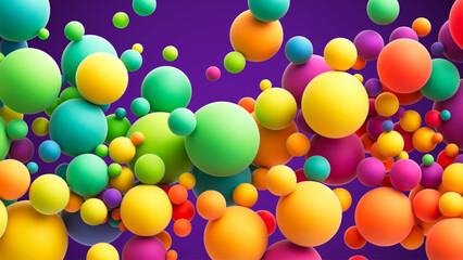 Abstract background with colorful rainbow matte soft balls in different sizes. Colorful random flying spheres vector background