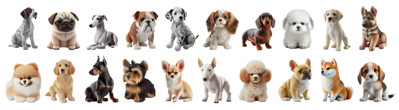 Collection of different dog breeds, cute puppy illustration set. Generative AI
