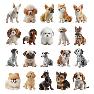 Set of different dog breeds, cute puppy illustration. Generative AI