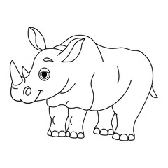 Cartoon Cute Rhino for Coloring Page. Vector Illustration of a Funny Rhino on a White Background