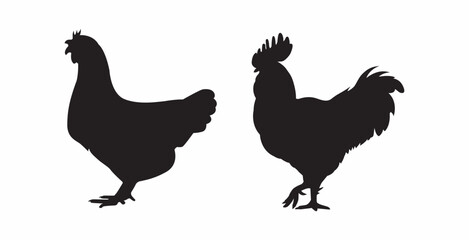 Fototapeta na wymiar vector silhouettes of roosters and hens 