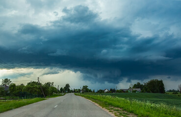 Severe thunderstorm clouds, landscape with storm clouds