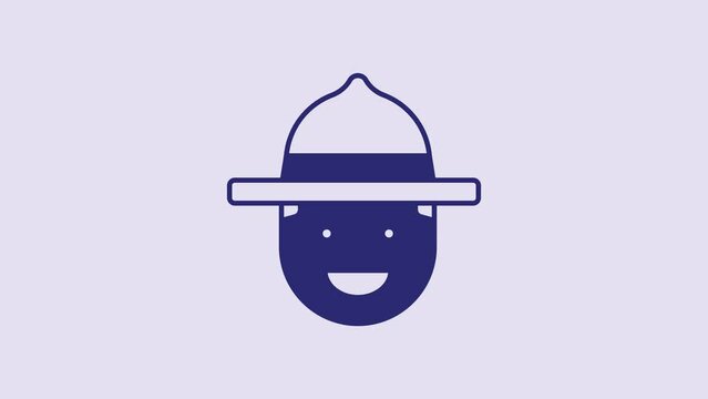 Blue Canadian ranger hat uniform icon isolated on purple background. 4K Video motion graphic animation