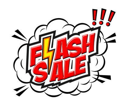 Flash sale template poster or banner in comic style. Vector on transparent background for print, social media and website.