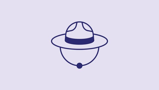 Blue Canadian ranger hat uniform icon isolated on purple background. 4K Video motion graphic animation