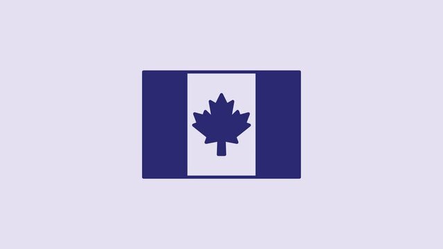 Blue Flag of Canada icon isolated on purple background. North America country flag on flagpole. 4K Video motion graphic animation
