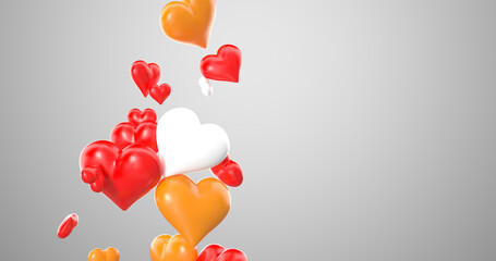 Flying up Valentine’s Day festive red balloons. Abstract romantic greeting background. Romantic valentine's day background. Happy Valentine's Day. 4K Beautiful 3D Render