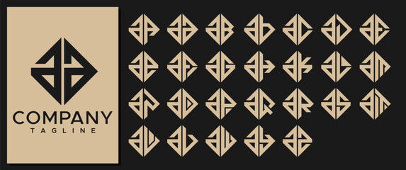 Luxury square line abstract initial letter A AA logo design set 