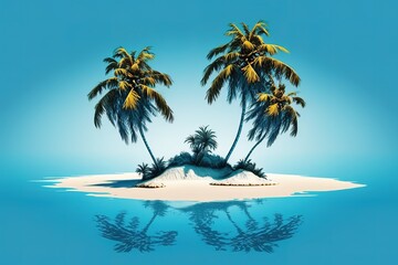 Coconut Tree On A Beach Island Isolated On A Blue Background Generative AI