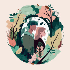 Romantic Couple in love valentines day special flat vector illustration