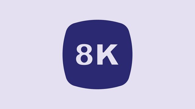 Blue 8k Ultra HD icon isolated on purple background. 4K Video motion graphic animation