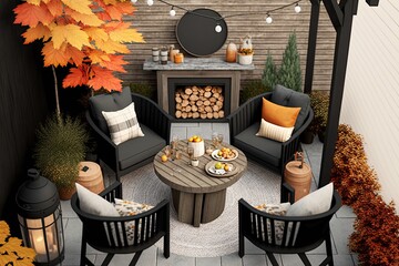Backyard patio furniture styled for fall generative ai