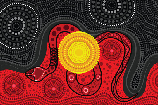 Vector aboriginal dot art background with snake